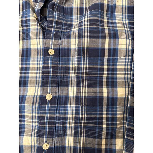 American Eagle Mens Blue & Beige Plaid Button-Down Long Sleeve Shirt L - Picture 2 of 6